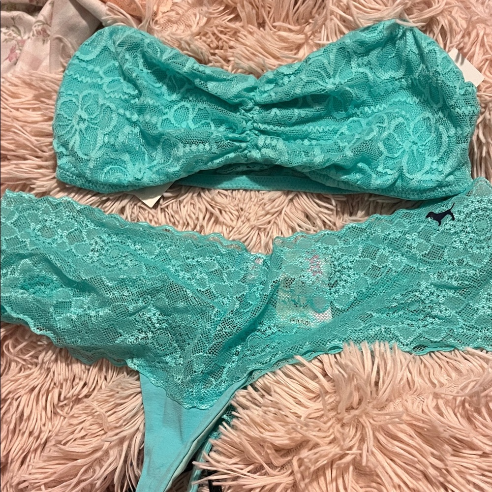 Lace Bandeau and Thong Set - Turquoise